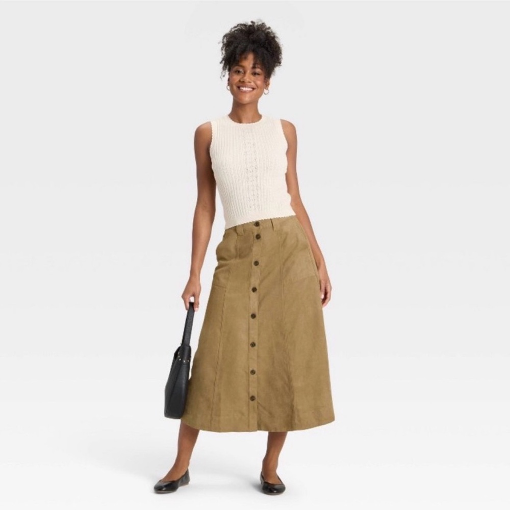 NWT Universal Thread Women's Faux Suede Midi A-Line Skirt Sz 12